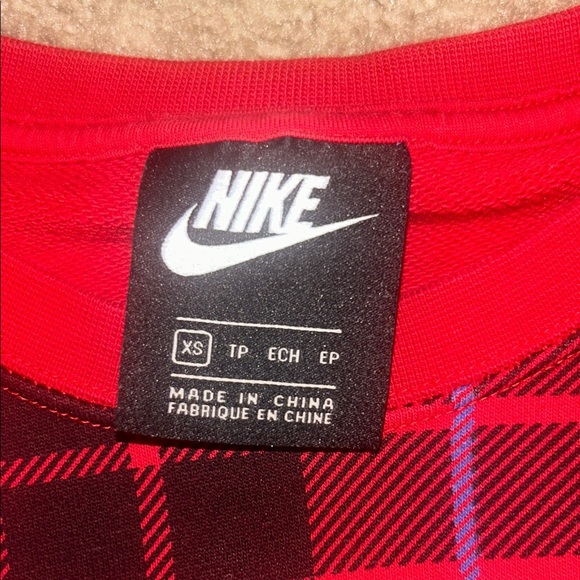 Nike Red and Black Plaid Crewneck Sweater - Picture 2 of 2